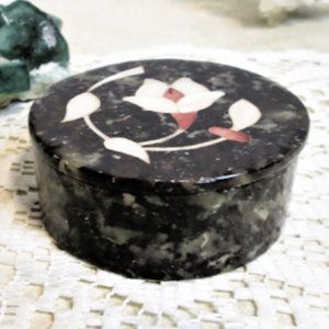 Vintage Soapstone, Incense burner box, Natural Stone, Round Trinket Box